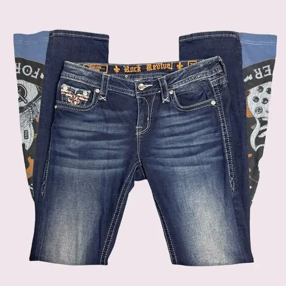 Reworked Rock Forever Rock Revival Bell Bottom Flare Jeans - Picture 7 of 7